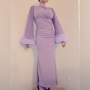 NWOT Lavender Chiffon Sleeve Mesh Cuff Mermaid Dress
